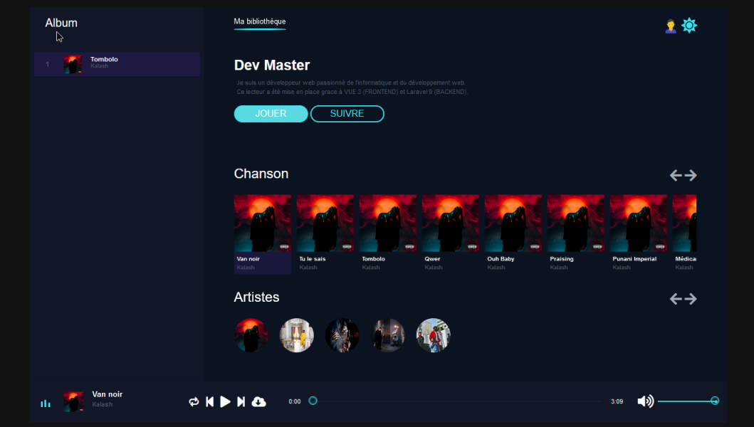 Lecteur de music avec Vuejs et Laravel Api